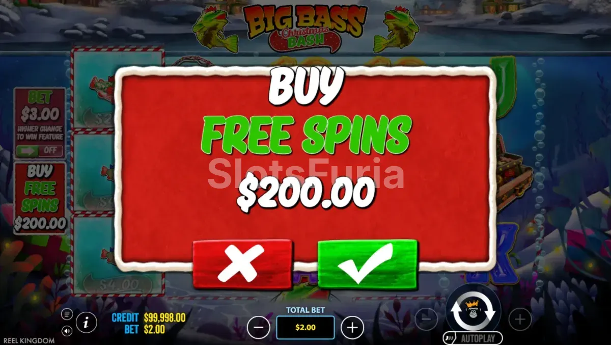 Función de compra de bonus en Big Bass Christmas Bash activada