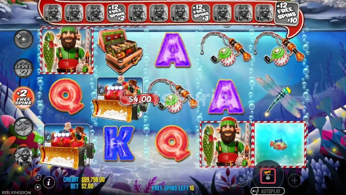 Ronda de giros gratis de Big Bass Christmas Bash con wilds activos