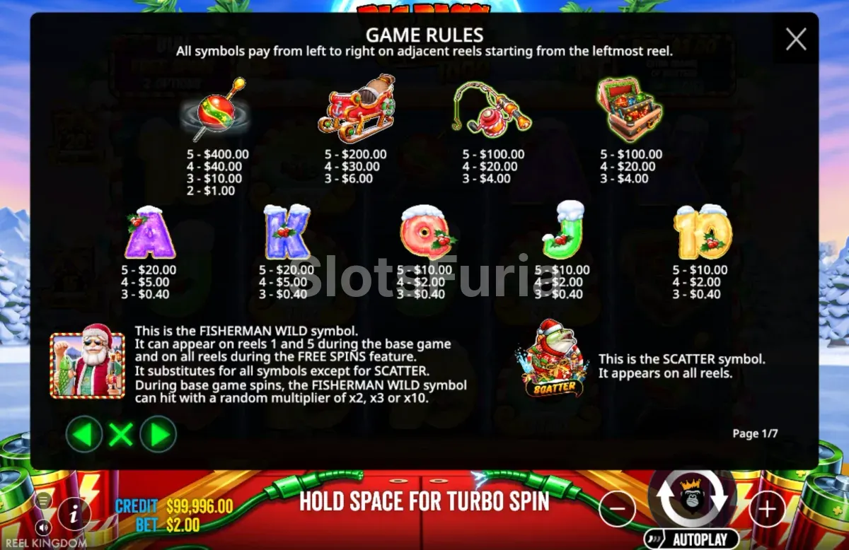 Tabla de pagos de Big Bass Christmas Blast 1000