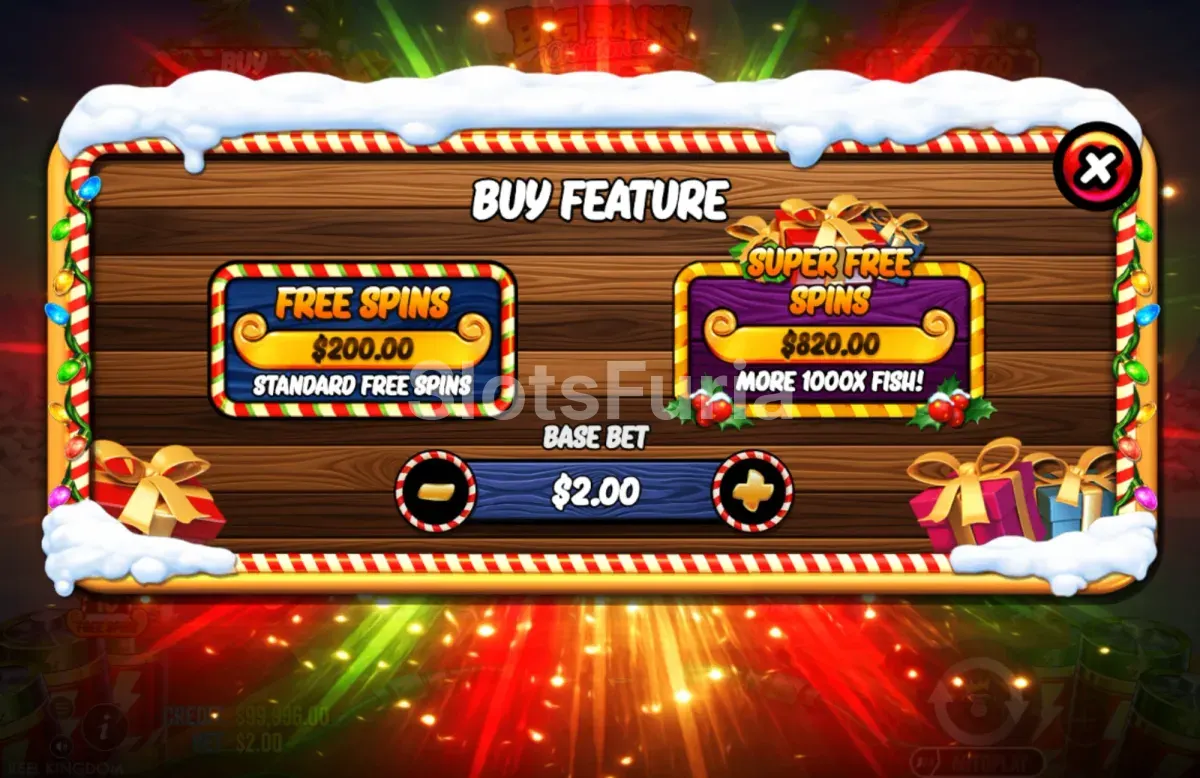 Menú de compra de bono de Big Bass Christmas Blast 1000