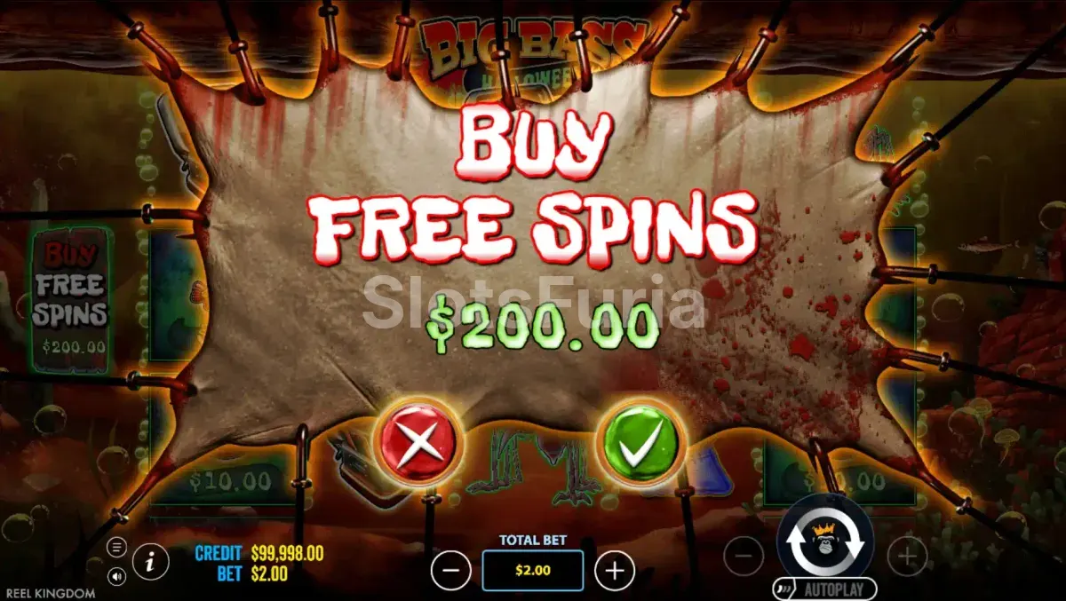 Pantalla de compra de bonificación en Big Bass Halloween 2