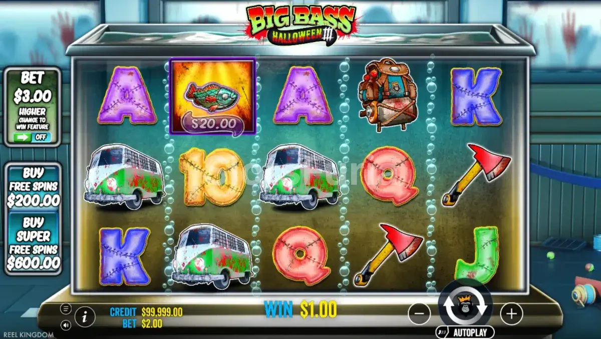 Pantalla principal de Big Bass Halloween 3 con el tablero de juego completo
