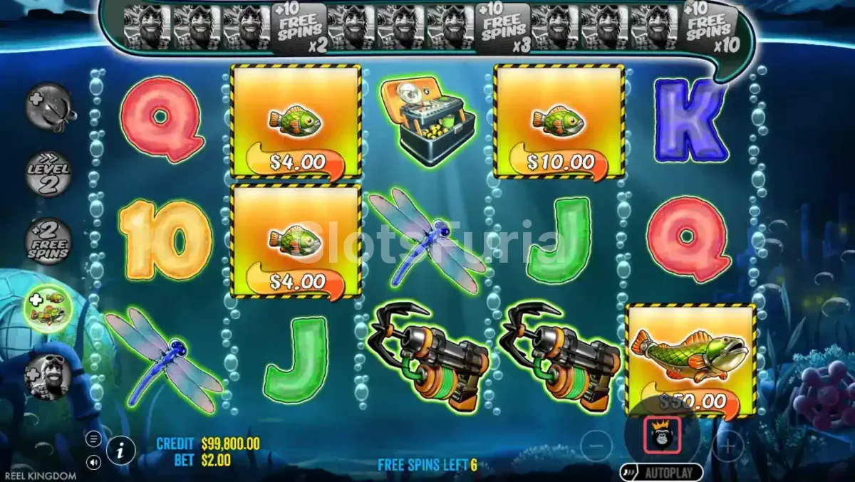 Ronda de giros gratis activa en Big Bass Mission Fishin con pescador capturando peces