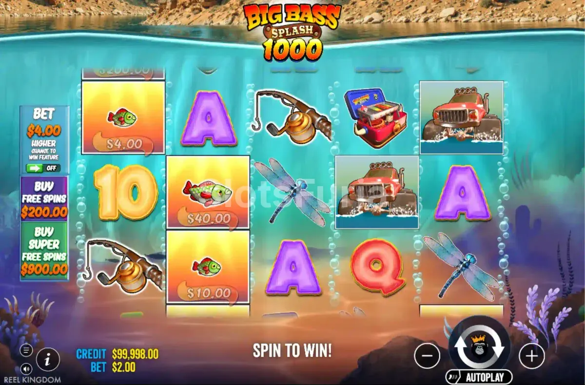 Pantalla principal del juego base de Big Bass Splash 1000