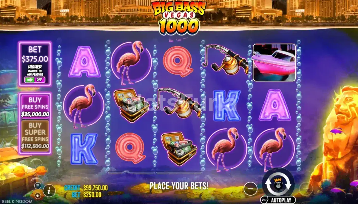 Juego base de Big Bass Vegas 1000 en cuadrícula de 5x3