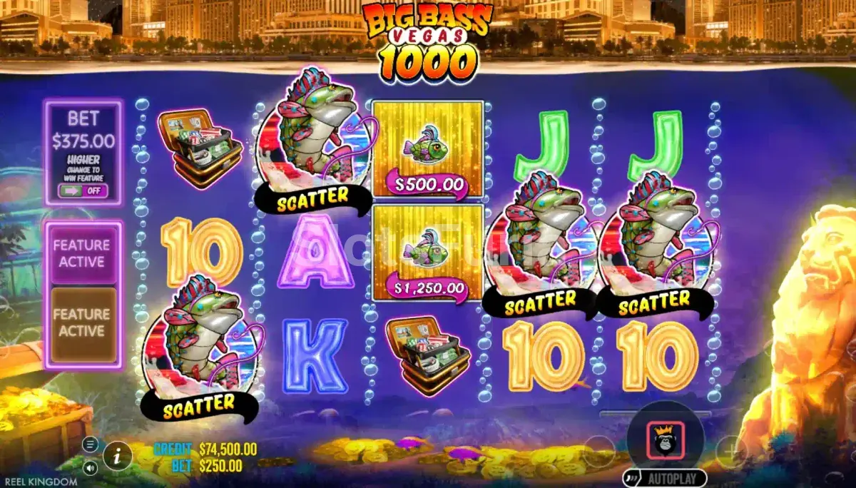 Menú de compra de bono de Big Bass Vegas 1000 con opciones de 100x y 450x
