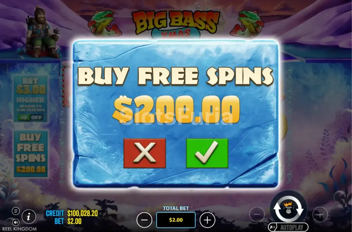 Pantalla de compra de bonus en Big Bass Xmas Extreme