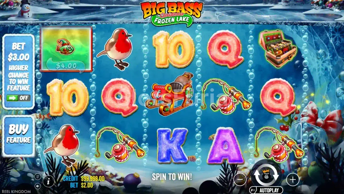 Pantalla principal del juego Big Bass XMAS Frozen Lake en acción
