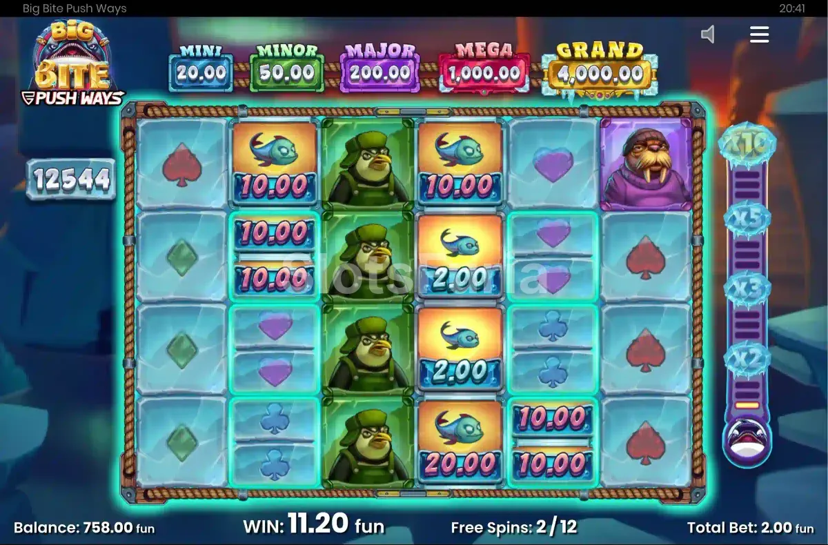 Ronda de giros gratis en Big Bite Push Ways con multiplicadores activos