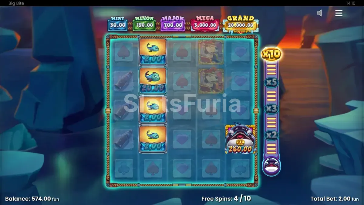Ronda de giros gratuitos de Big Bite con el tablero expandido 5x5