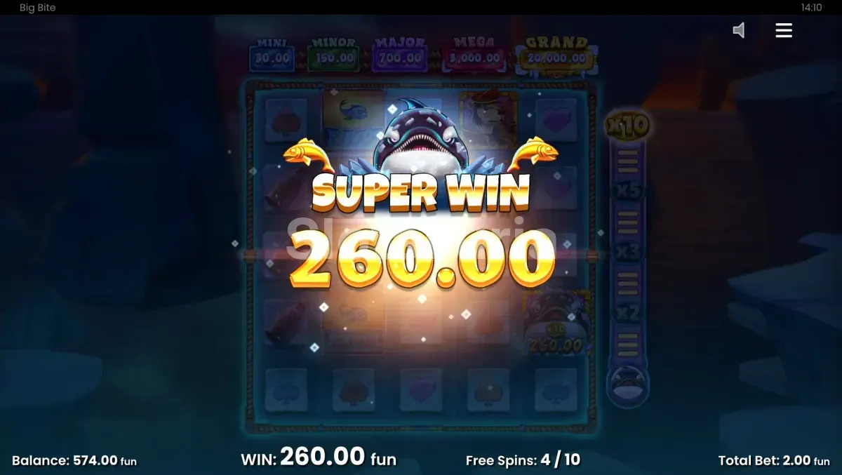 Gran victoria en Big Bite con el multiplicador de orca activo