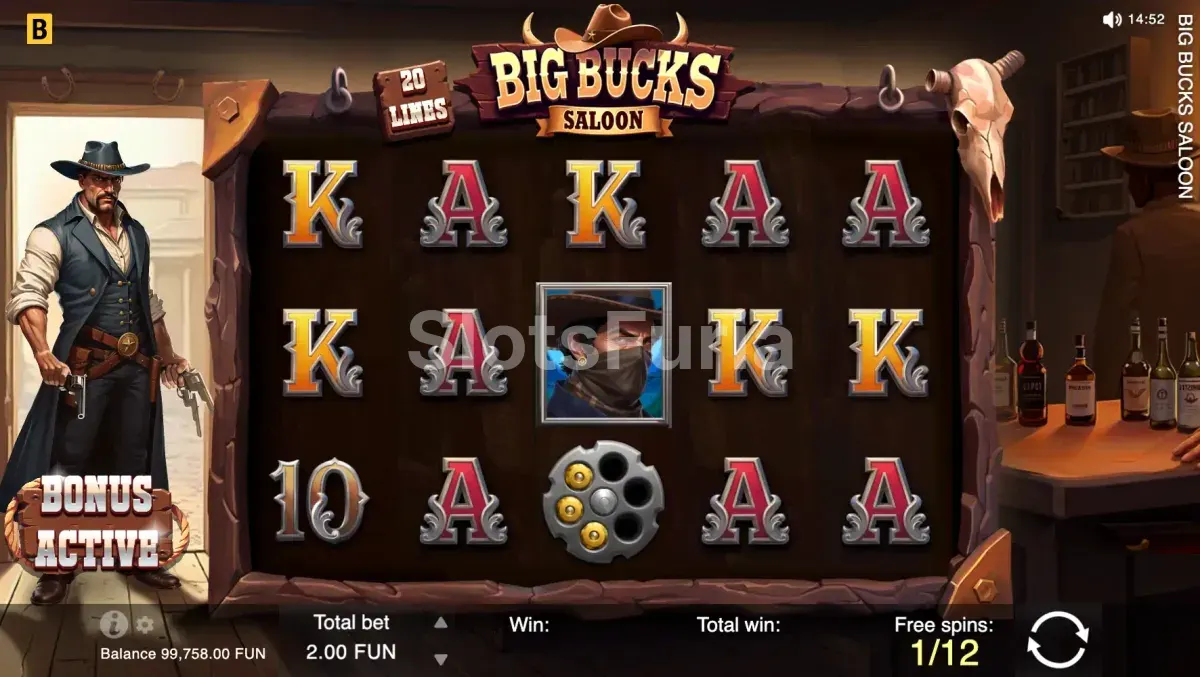 Ronda de giros gratuitos activada en Big Bucks Saloon con multiplicadores activos