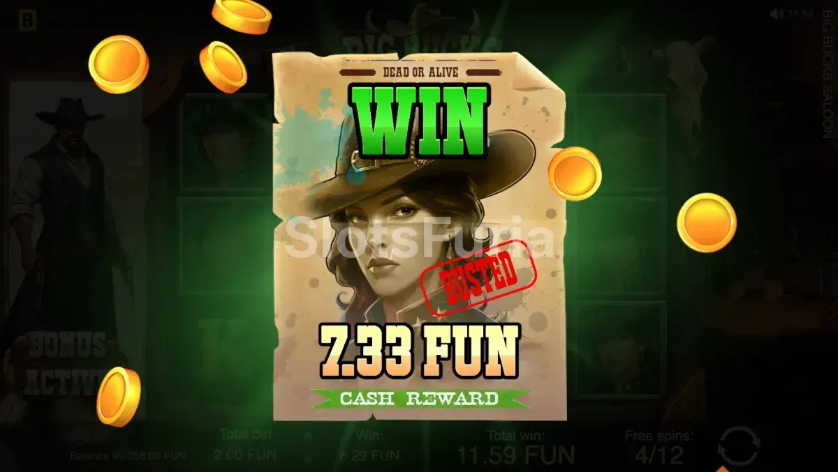 Gran victoria conseguida en Big Bucks Saloon con el marcador de ganancias disparado