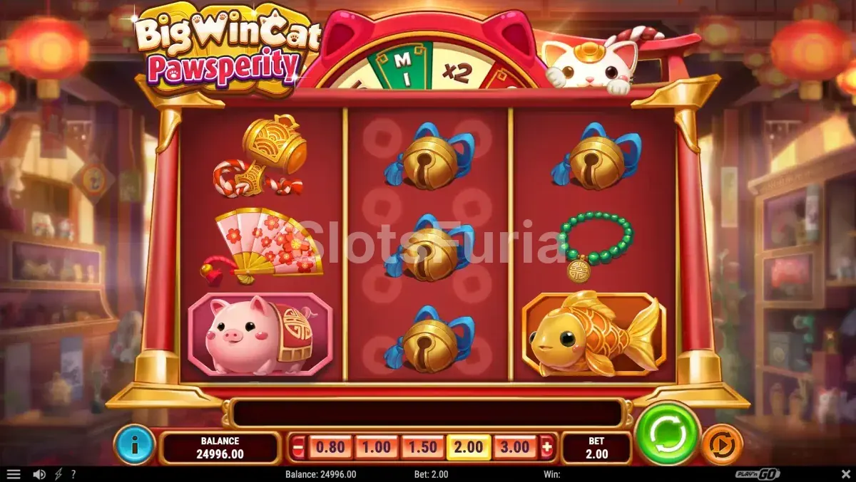 Segunda vista del juego base de Big Win Cat Pawsperity mostrando combinaciones ganadoras