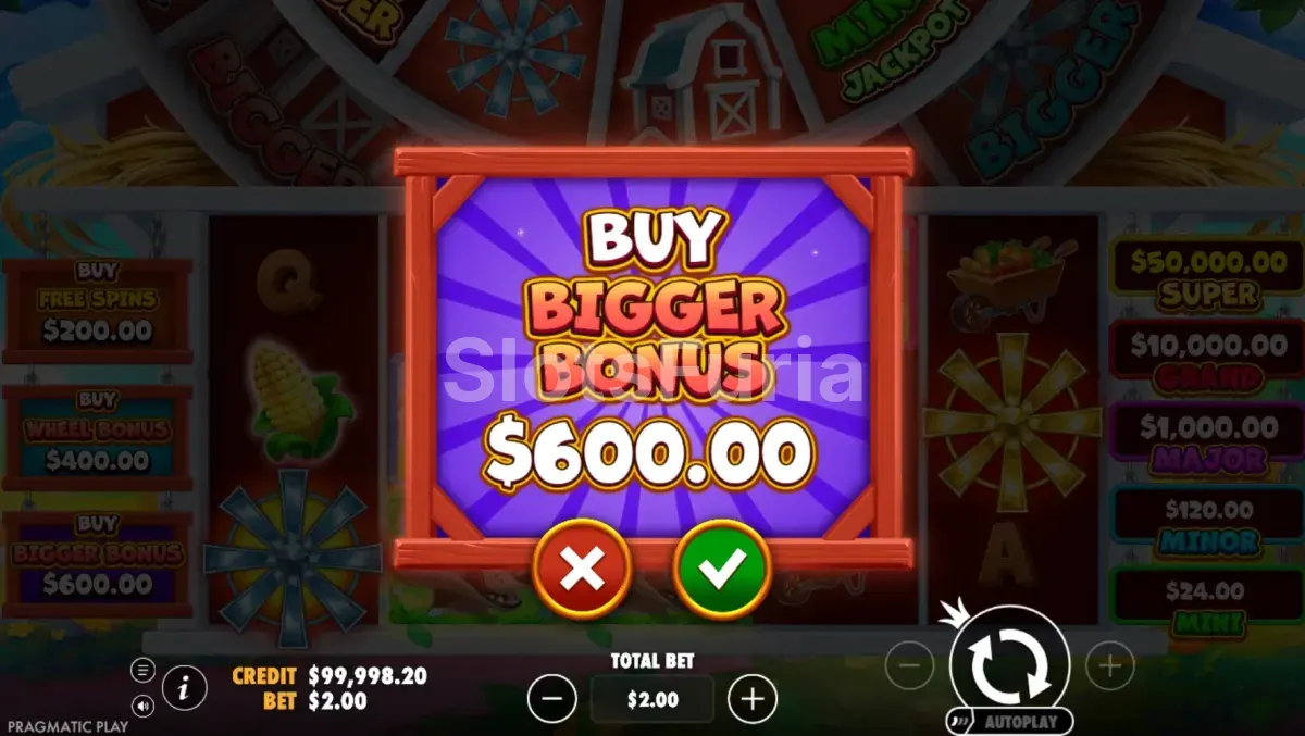 Opciones de compra de bono disponibles en Bigger Barn House Bonanza