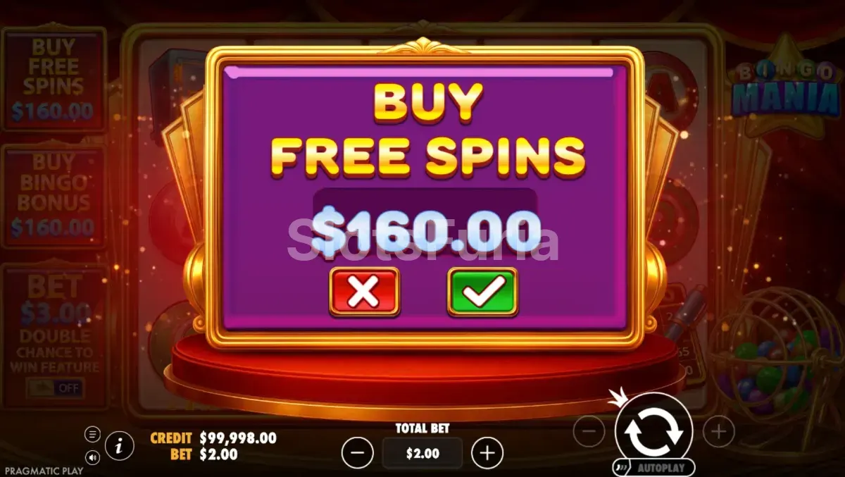 Menú de compra de bono de Bingo Mania con las dos opciones de 80x