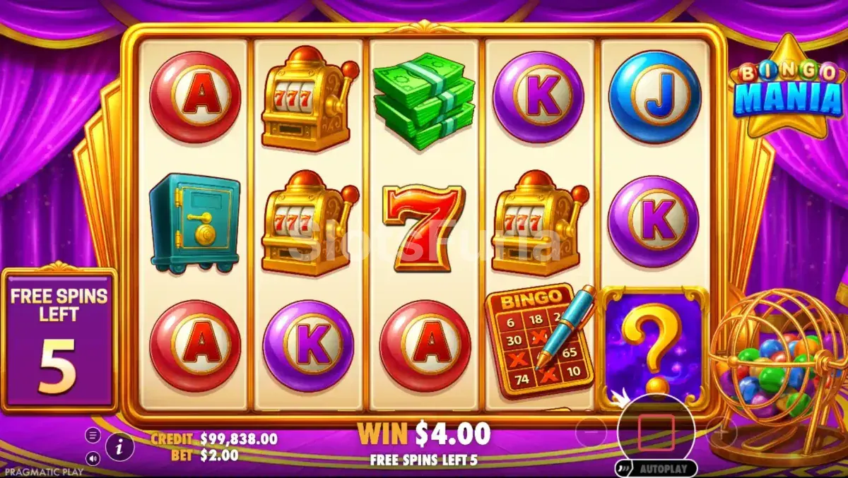 Ronda de giros gratis de Bingo Mania con símbolos MYSTERY