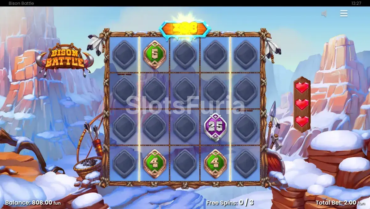 Función de giros gratis activa en Bison Battle con wilds pegajosos