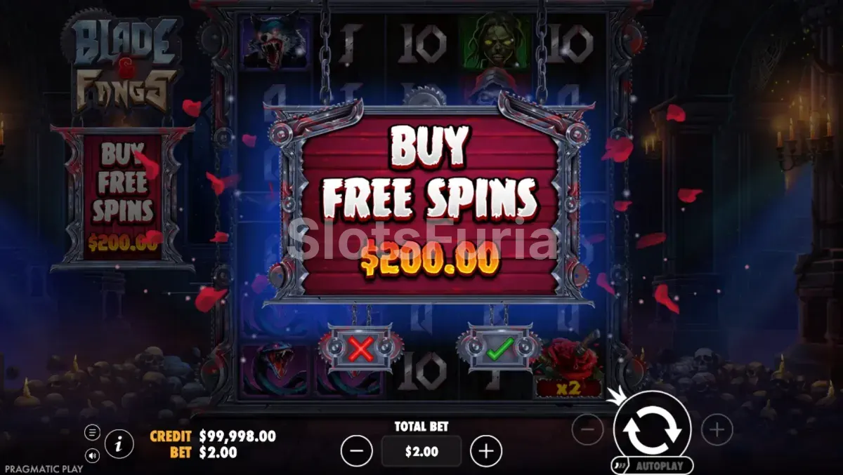 Función de compra de bonus en Blade & Fangs de Pragmatic Play