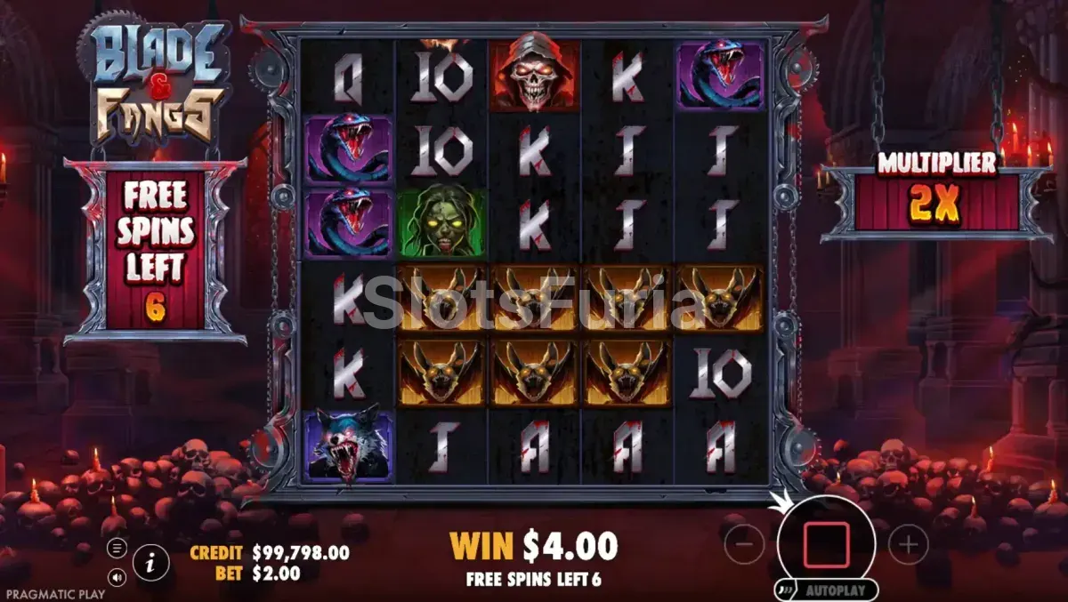 Ronda de giros gratis de Blade & Fangs con grilla fusionada
