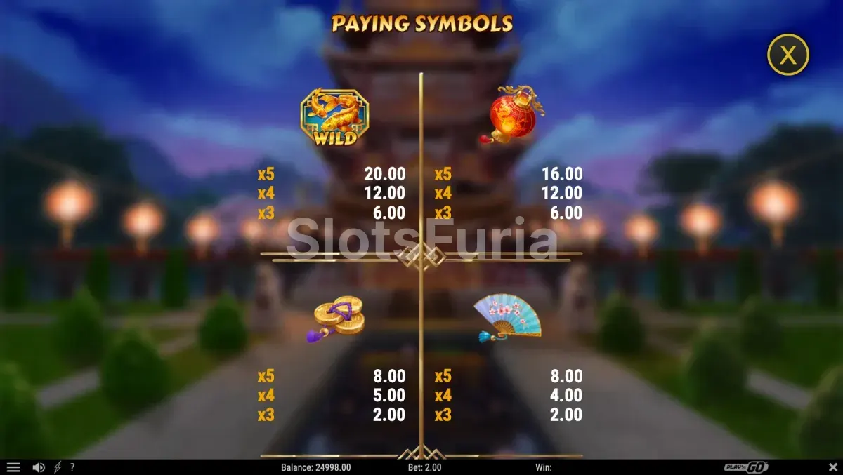 Tabla de pagos completa de Blazing Dragon Fortunes con todos los símbolos y valores
