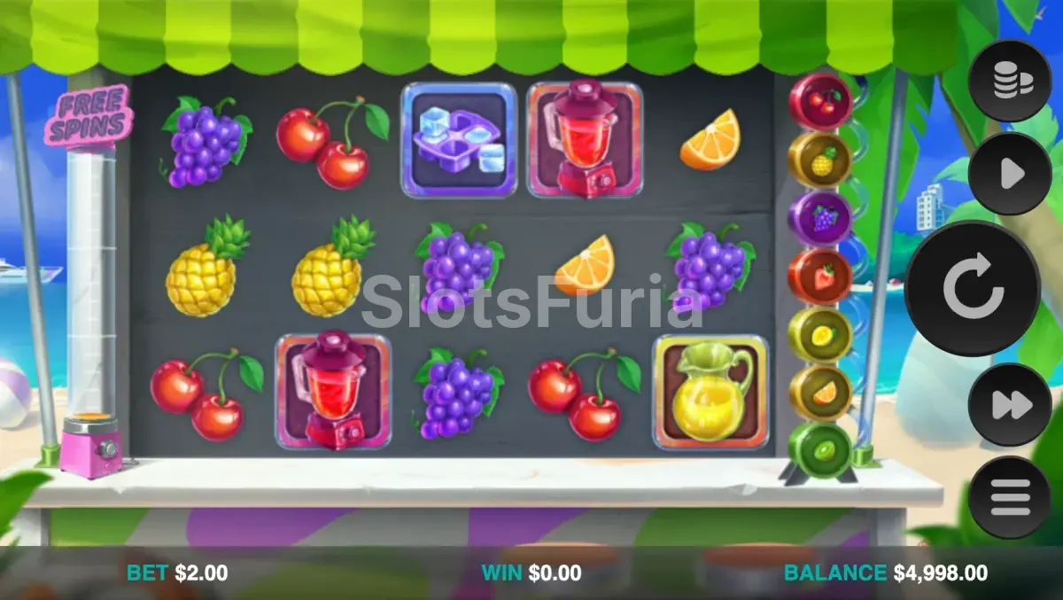 Pantalla principal de Blender Blitz con las frutas en los rodillos