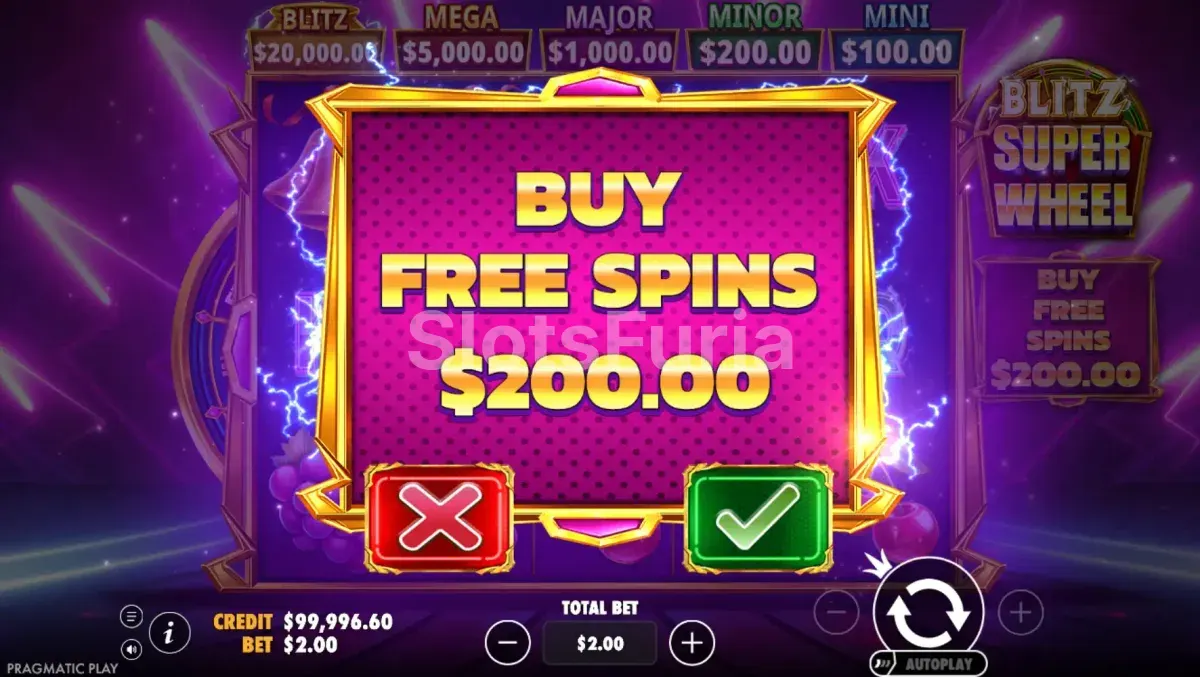 Opción de compra de bonus disponible en Blitz Super Wheel