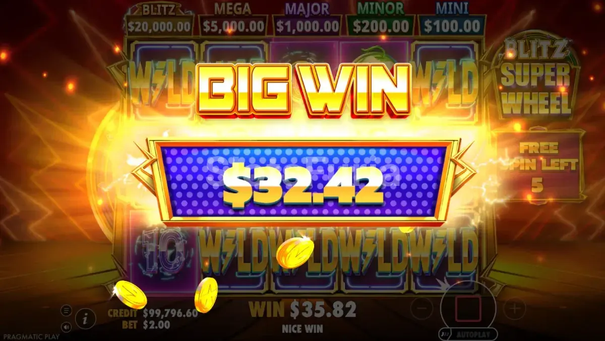 Gran victoria conseguida durante una partida de Blitz Super Wheel