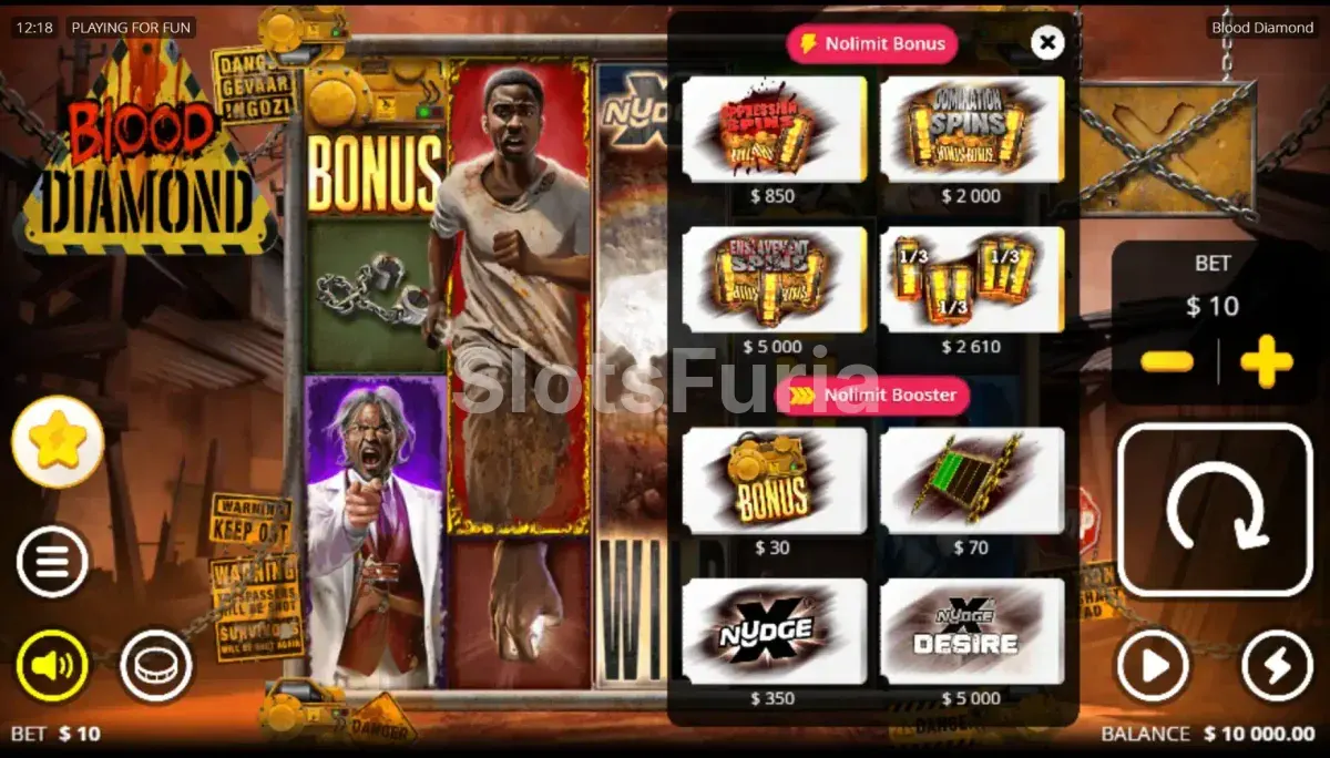 Pantalla de compra de bonus en Blood Diamond para acceder a los giros gratis