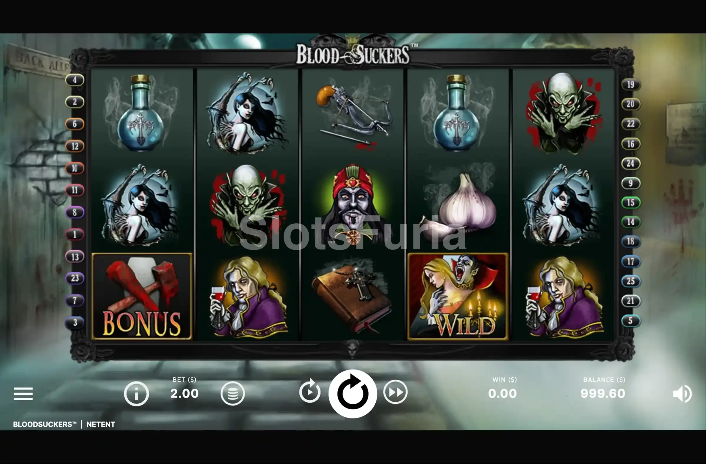 Pantalla principal del juego Blood Suckers de NetEnt