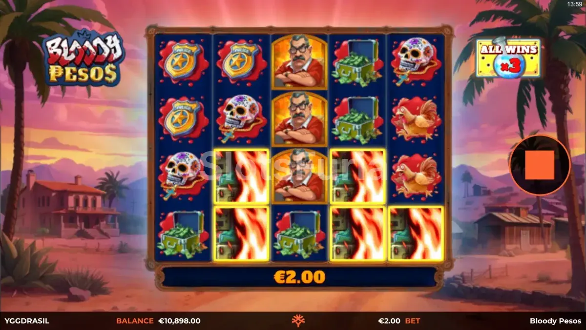 Modo Free Spins activado en Bloody Pesos con multiplicadores activos