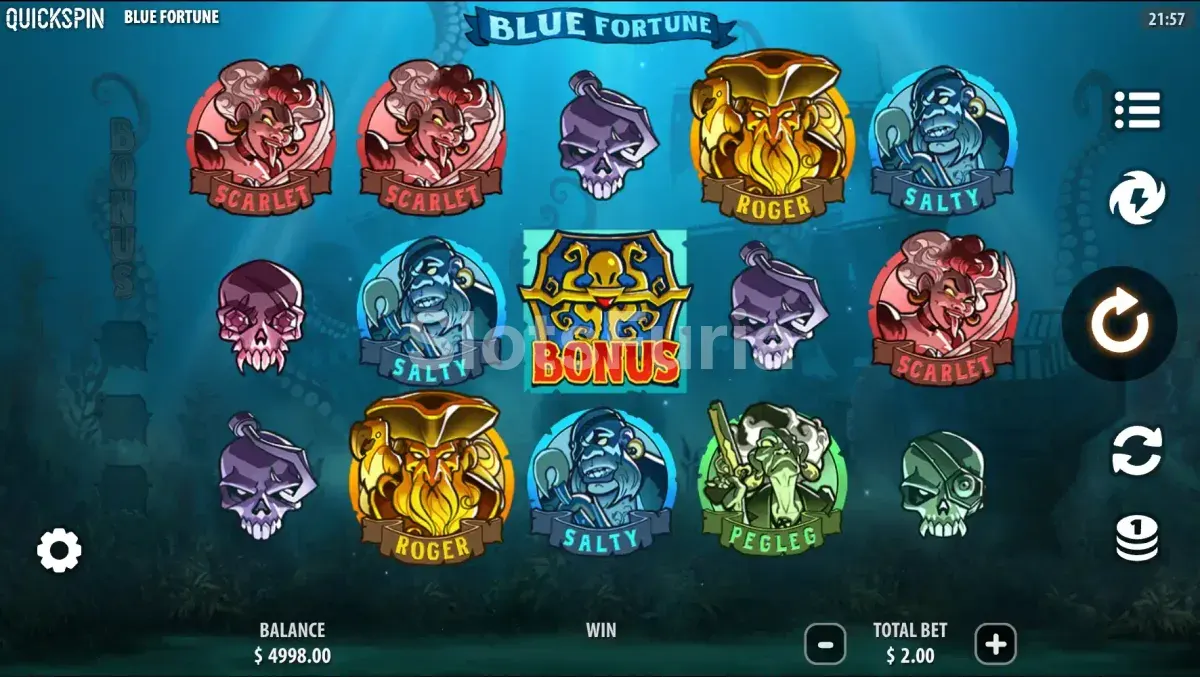 Modo de tiradas gratuitas de Blue Fortune sin símbolos de baja paga
