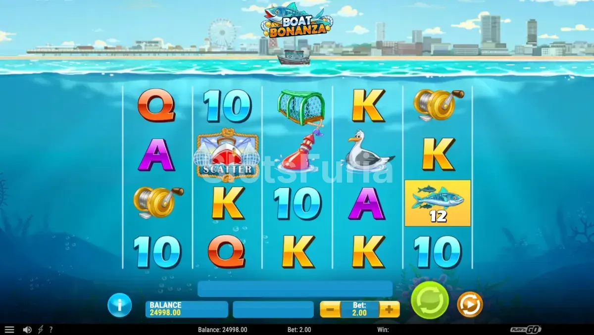 Pantalla principal de Boat Bonanza con los carretes en acción
