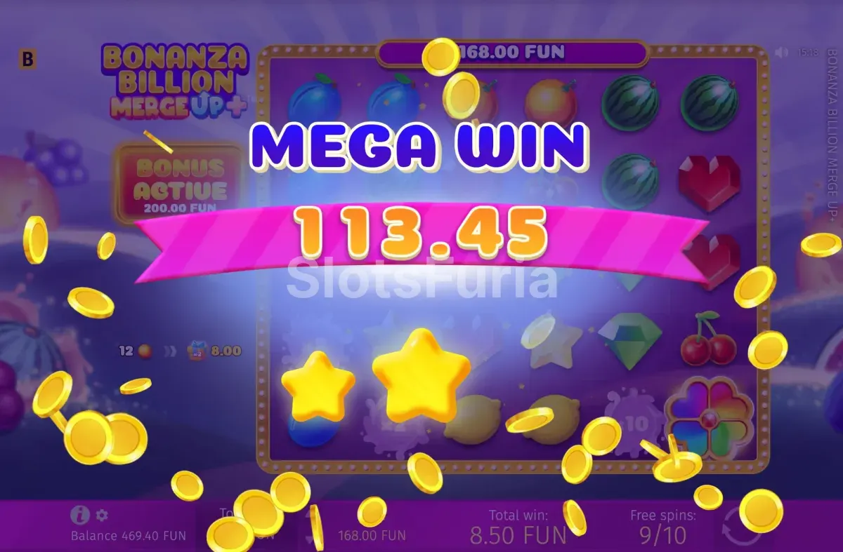 Gran ganancia acumulada en Bonanza Billion Merge Up™+ tras una cadena de fusiones