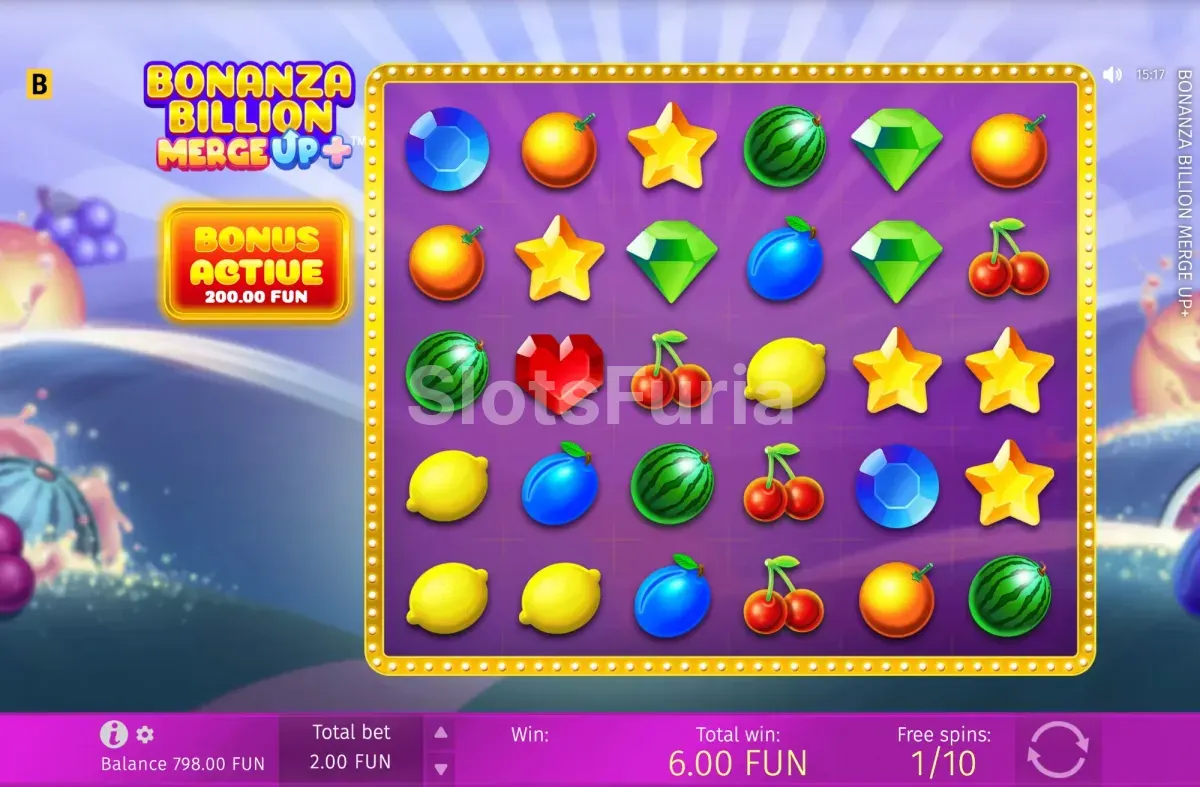 Ronda de giros gratis de Bonanza Billion Merge Up™+ con multiplicadores activos
