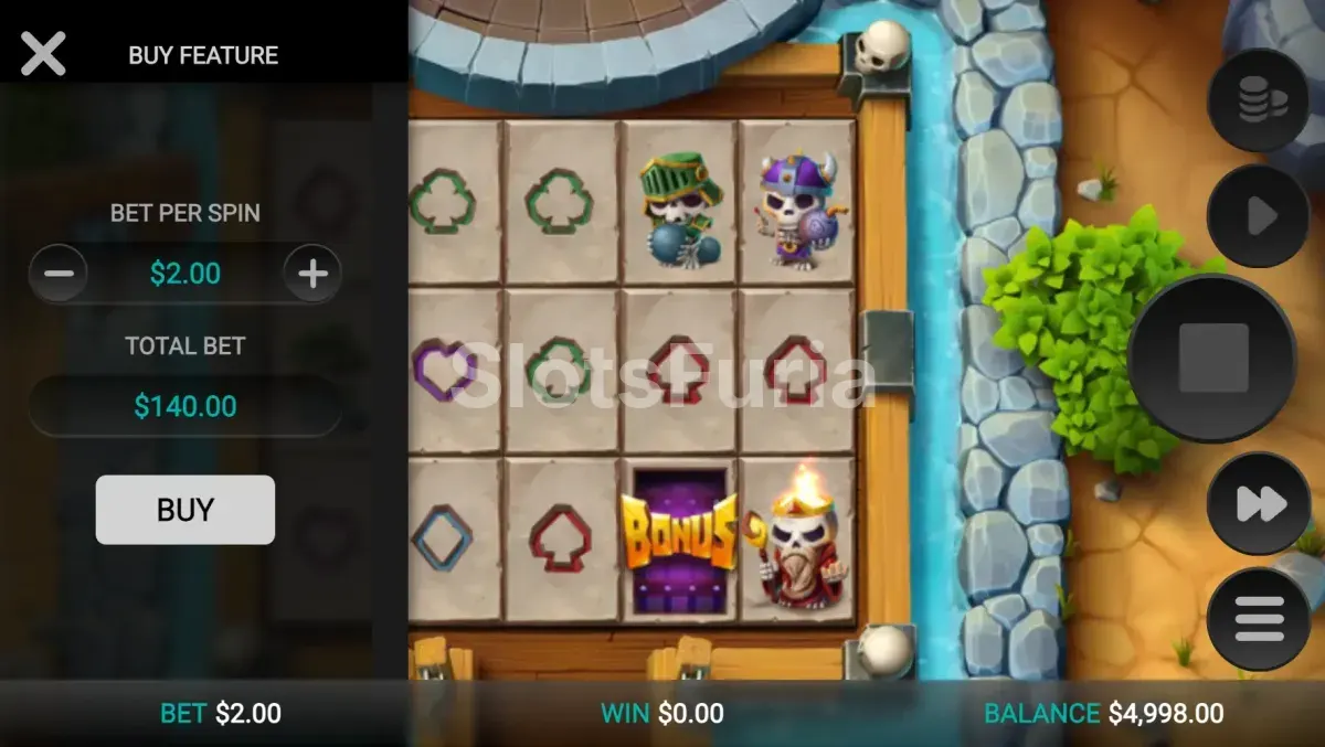 Menú de compra de bonus en la slot Bone Raiders