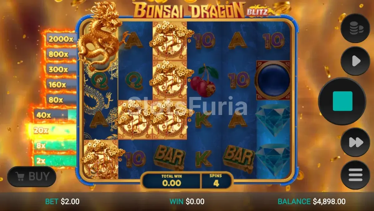 Ronda de giros gratuitos de Bonsai Dragon Blitz Dream Drop con multiplicadores activos