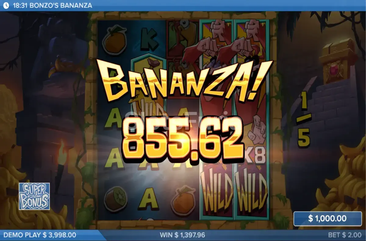 Gran ganancia registrada en Bonzo's Bananza durante una sesión real