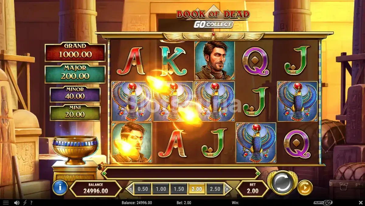 Pantalla principal de Book of Dead GO Collect con Rich Wilde en acción