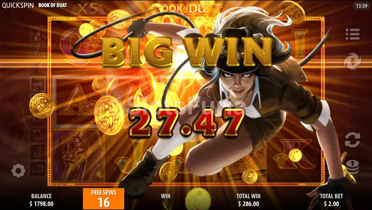 Gran victoria en Book of Duat con multiplicador activo