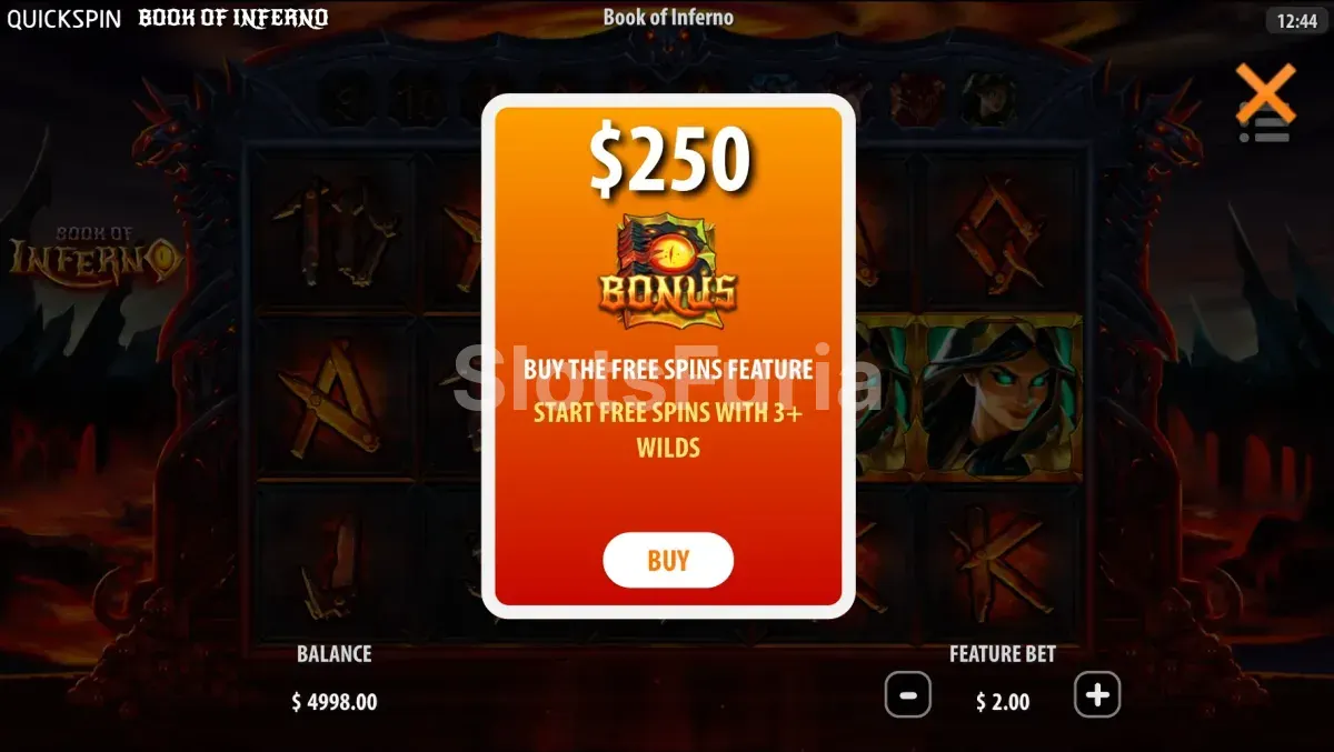 Función de compra de bonus en Book of Inferno de Quickspin