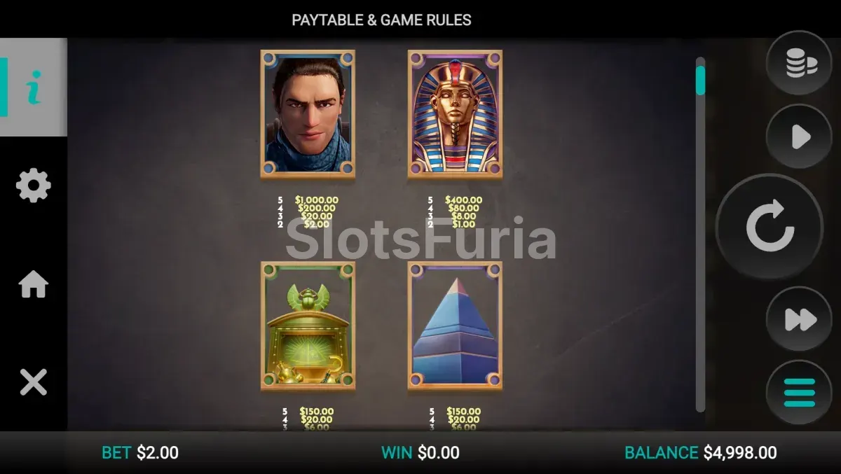 Tabla de pagos de Book of Power mostrando los símbolos premium y sus valores