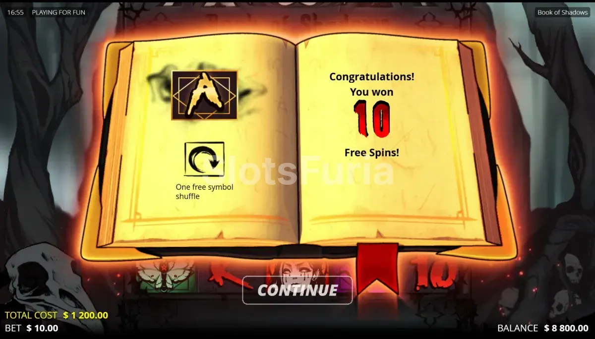 Ronda de giros gratis de Book of Shadows con símbolo expansivo