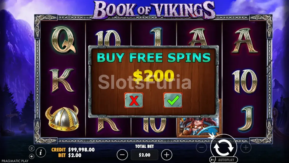 Función Bonus Buy disponible en Book of Vikings para acceder a los giros gratis