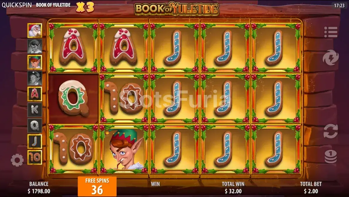 Ronda de giros gratuitos de Book of Yuletide con símbolo expansivo activo