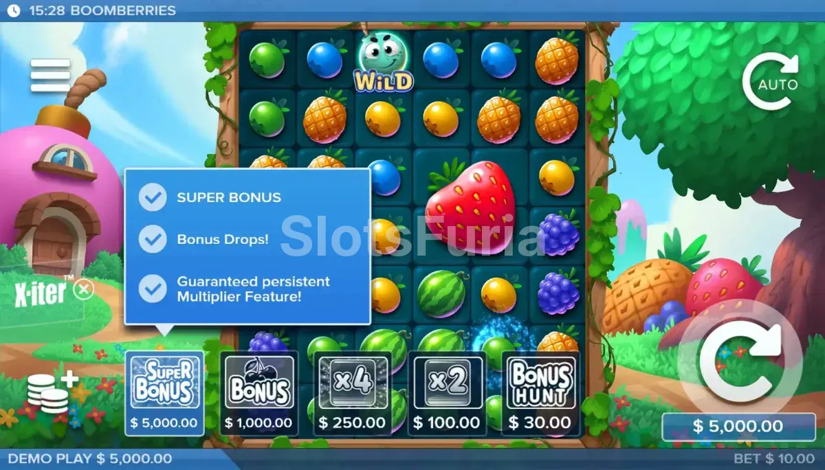Menú de compra de bonus de Boomberries con las opciones disponibles