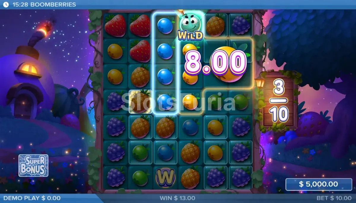 Ronda de giros gratis de Boomberries con multiplicadores persistentes