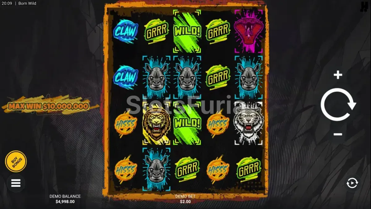 Pantalla principal de Born Wild, la tragamonedas de Hacksaw Gaming