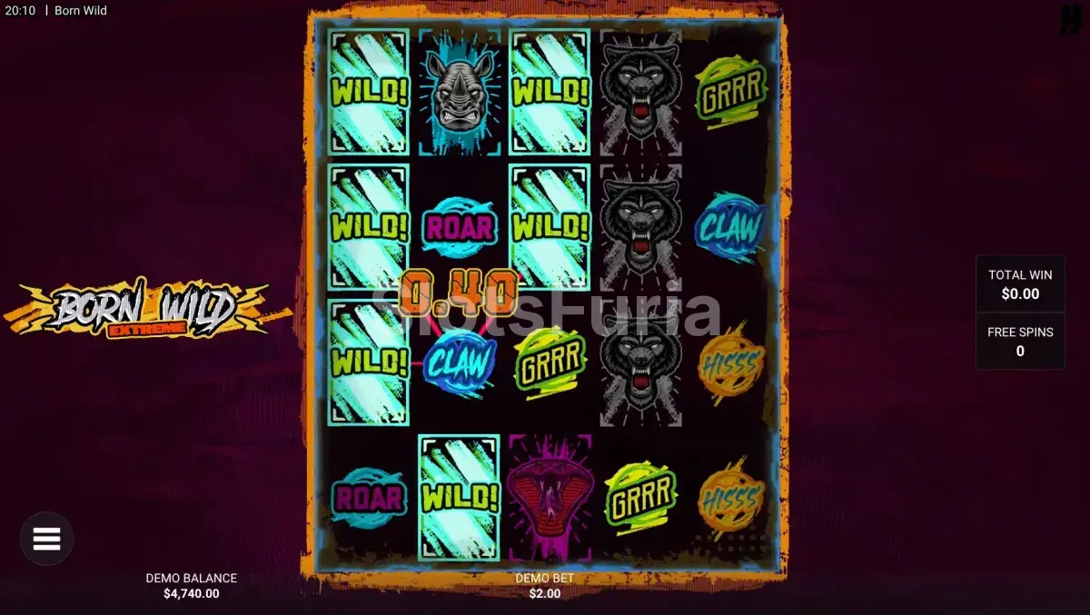 Ronda de giros gratis de Born Wild con wilds pegajosos activos