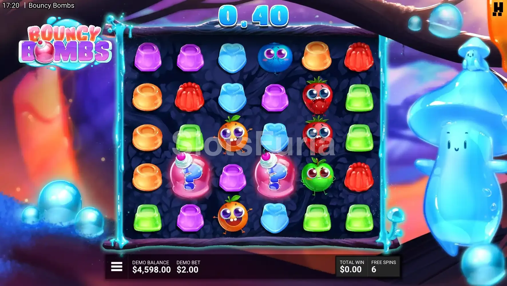 Ronda de giros gratis en Bouncy Bombs con bombas activas en el tablero